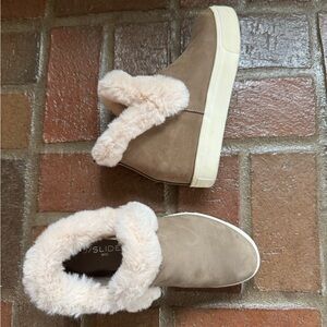 J Slides Tan Cozy Ankle Booties